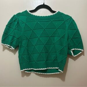 Chic Emerald Knit Blouse with Geometric Design